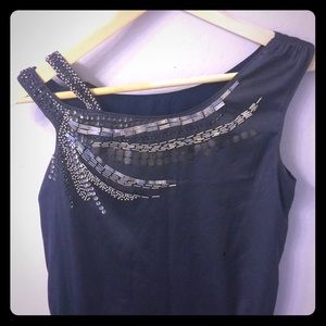 Embellished Silk Navy Party Dress